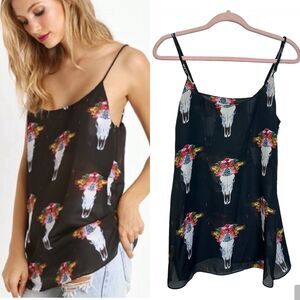 Show Me Your‎ MuMu Estella Tank Top Womens Sz. S Southwestern Cow Print Sheer